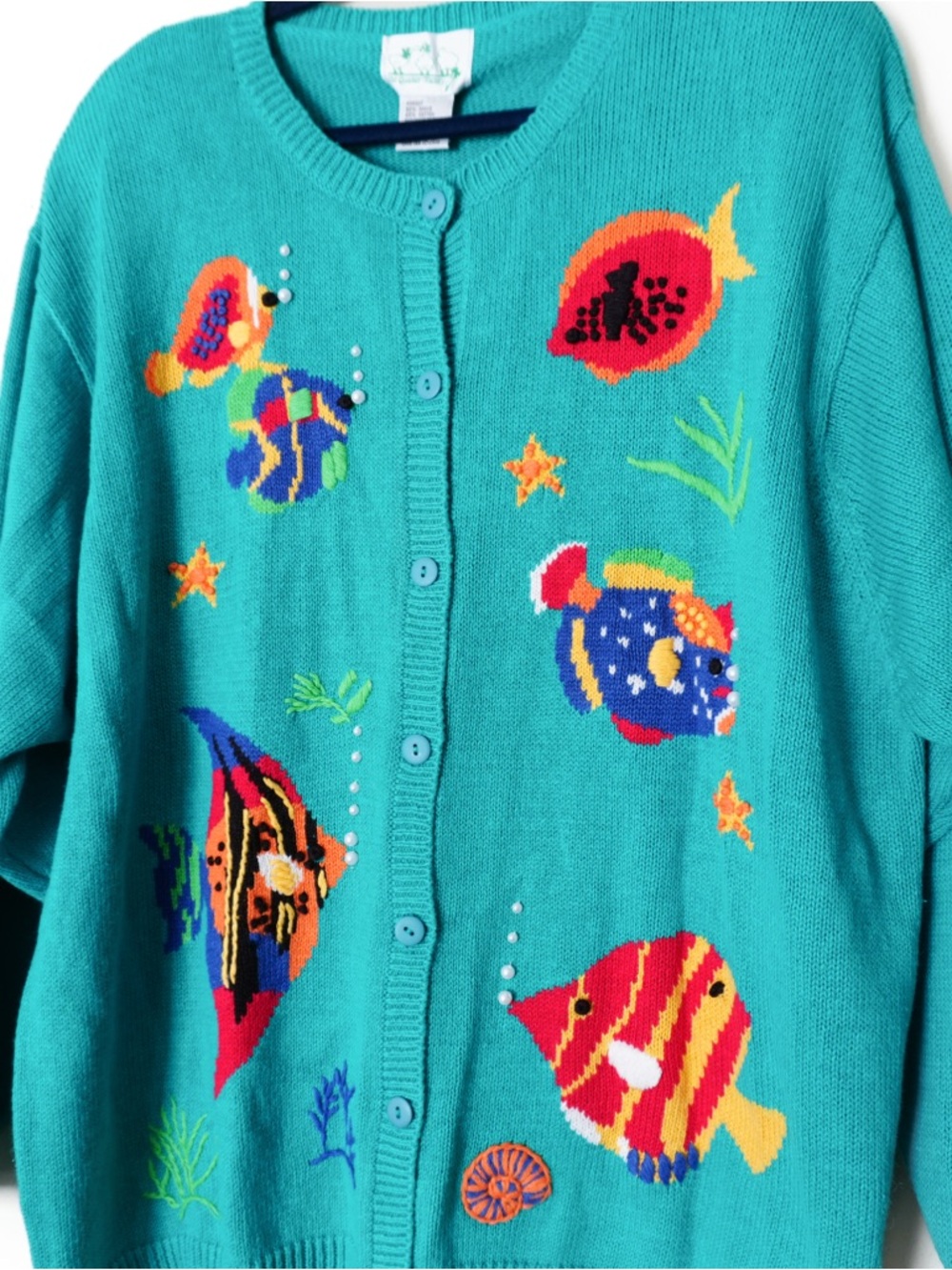 The Quaker Factory Embroidered Fish Ocean Button Cardigan - Picture 4 of 10